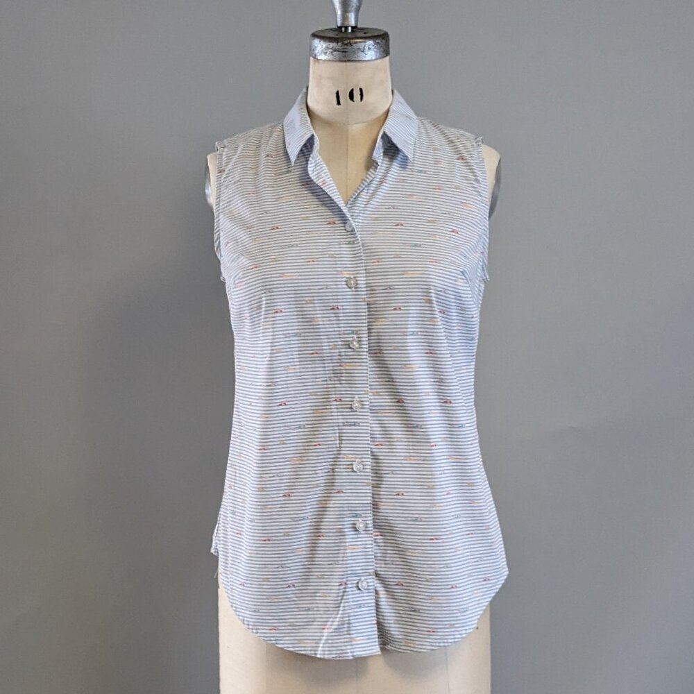 Sleeveless Button Up with Novelty Pattern of Vintage Swimmers Size Small